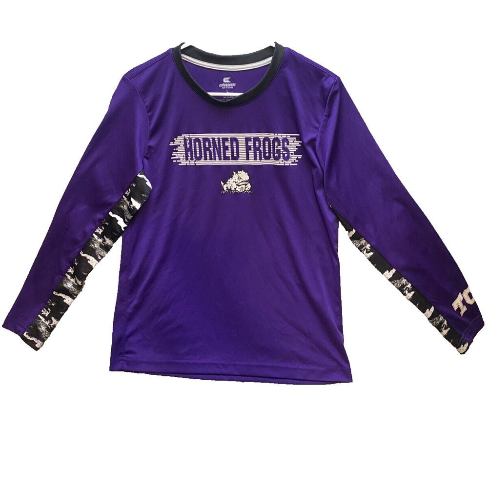 TCU Horned Frogs Shirt Youth Large Purple Colosseum Pullover‎ Football Gear Boys